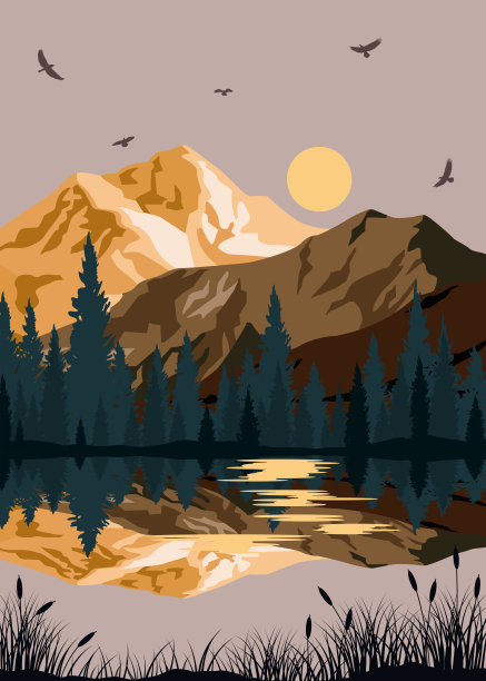 景观插画，自然景观背景。墙艺术向量图片下载