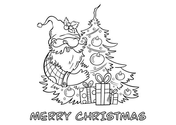 圣诞侏儒涂色书页。给孩子们的圣诞涂色卡快乐。图片下载