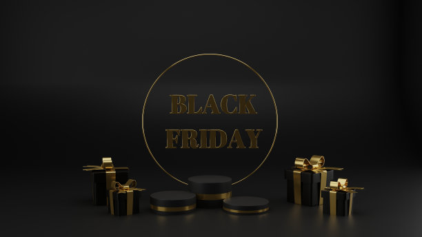 3d渲染，3d插图黑色讲台和礼品盒在黑色星期五的概念图片下载
