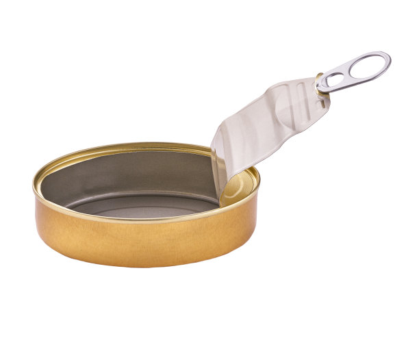 空打开的钢罐与盖子隔离在白色背景。图片下载