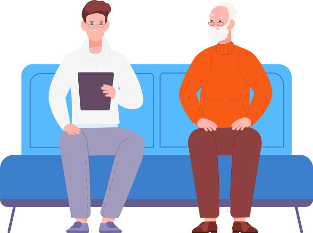 长者和青年等人坐在上面图片下载