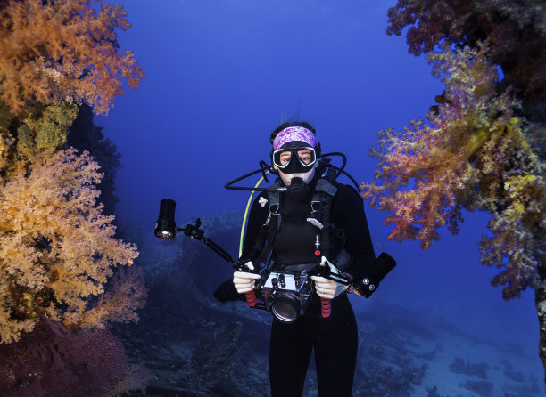 水下摄影师手持相机图片下载