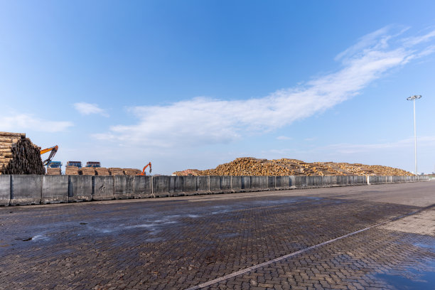 港口堆放木材的场地和设备图片下载