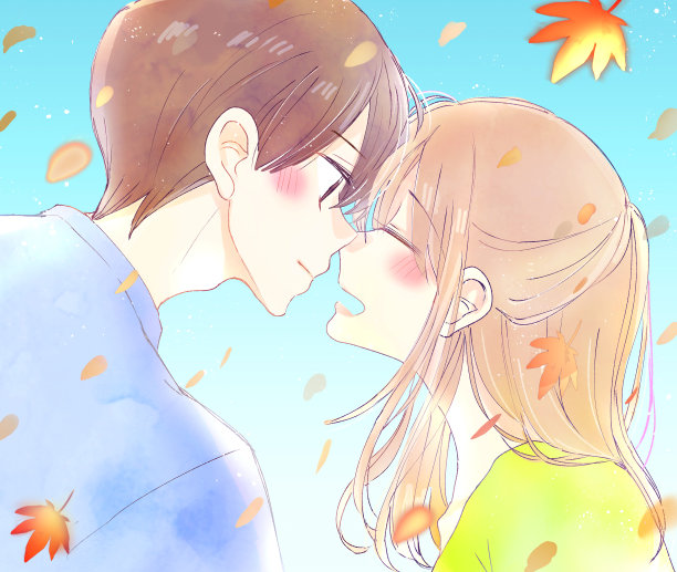 一男一女在秋叶中看起来很幸福图片下载