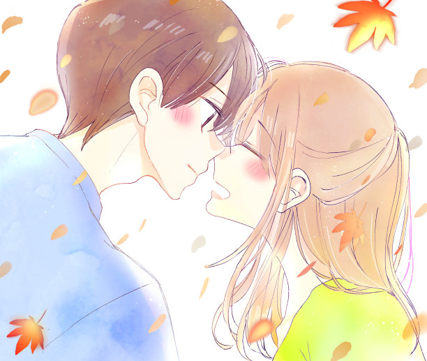 一男一女在秋叶中看起来很幸福图片下载