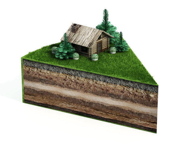 饼片上的房子、树木和植物显示了土层图片下载