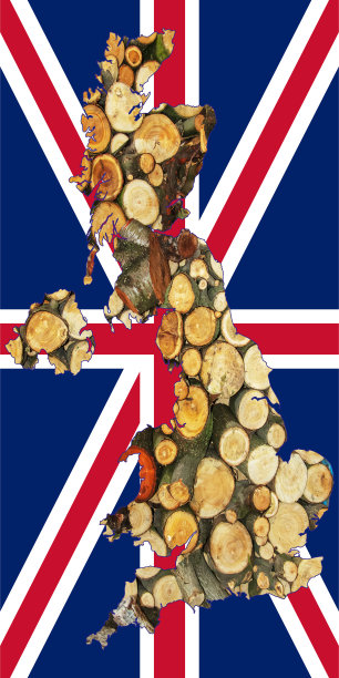 英国国旗轮廓图。地图里面有柴火。拼贴画插图。能源危机。图片下载
