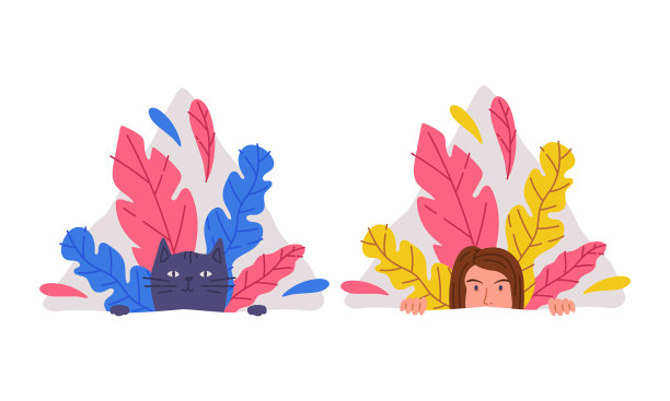 好奇的猫和女孩躲在墙后偷看图片下载