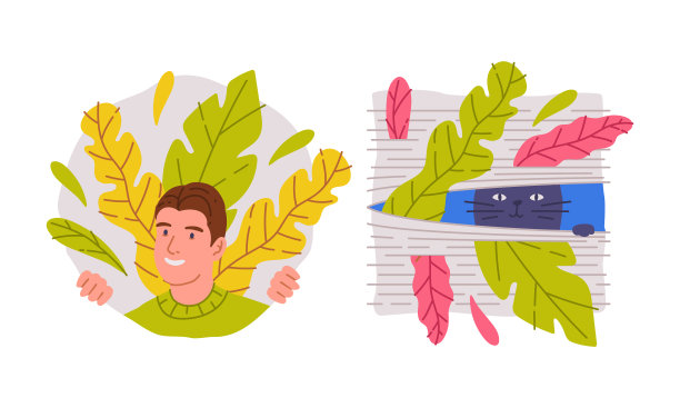 微笑的年轻人偷看灌木丛的猫看图片下载