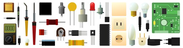 无线电组件集。无线电电路用元件。物体被隔离在白色背景上。电子产品的细节。向量图片下载