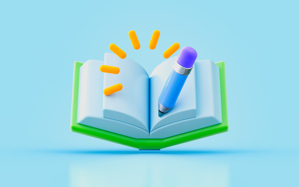 书和笔标志3d渲染概念写故事文件笔记图片下载