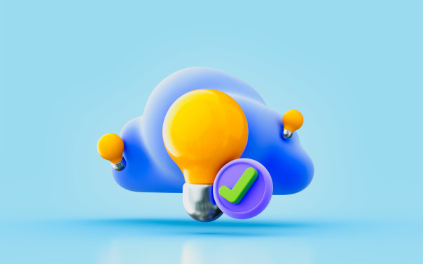 云标志与灯泡检查标记3d渲染概念的商店问题图片下载