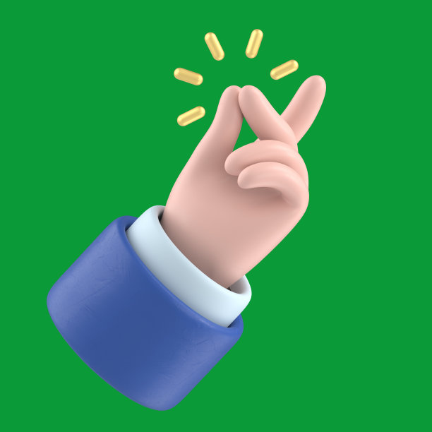 绿屏模型。卡通手与深蓝色袖子显示snap手势与金色声音，浅肤色，绿色屏幕的镜头和剪辑路径。图片下载