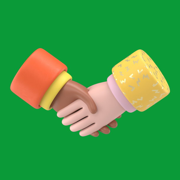 绿屏模型。握手图标。非裔美国人和白人卡通人物的手。绿色屏幕为镜头和剪辑路径。图片下载