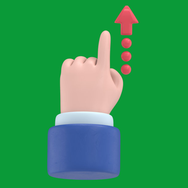 绿屏模型。触屏手势线图标。3D插图手向上滑动卡通人物手。绿色屏幕为镜头和剪辑路径。图片下载