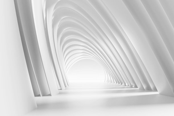 抽象的未来主义建筑设计的3d渲染。白色混凝土地板的汽车展示。图片下载