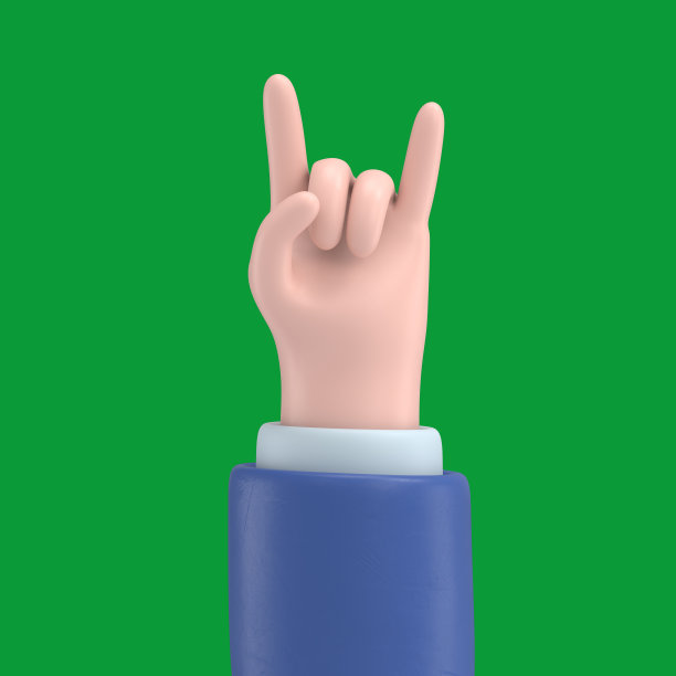 绿屏模型。卡通人物的手在手势上晃动。绿色屏幕为镜头和剪辑路径。图片下载