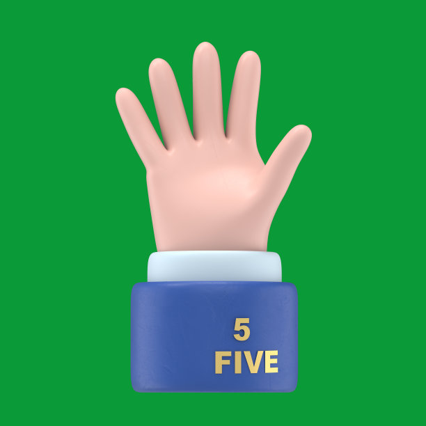 绿屏模型。五指计数图标。3d手显示数字五，绿色屏幕的镜头和剪辑路径。手的姿态数据。图片下载