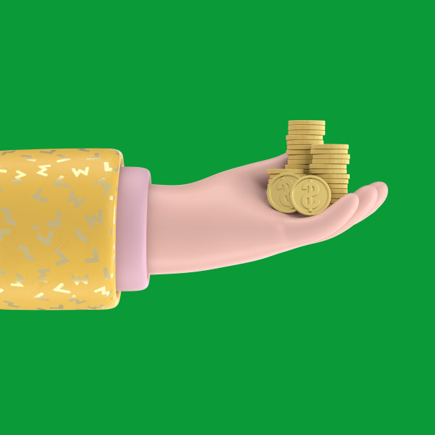 绿屏模型。手持金币的卡通人物。绿色屏幕为镜头和剪辑路径。图片下载