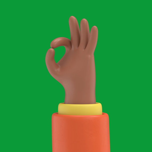 绿屏模型。卡通人物商人的手各式各样的手势:好的。绿色屏幕为镜头和剪辑路径。图片下载