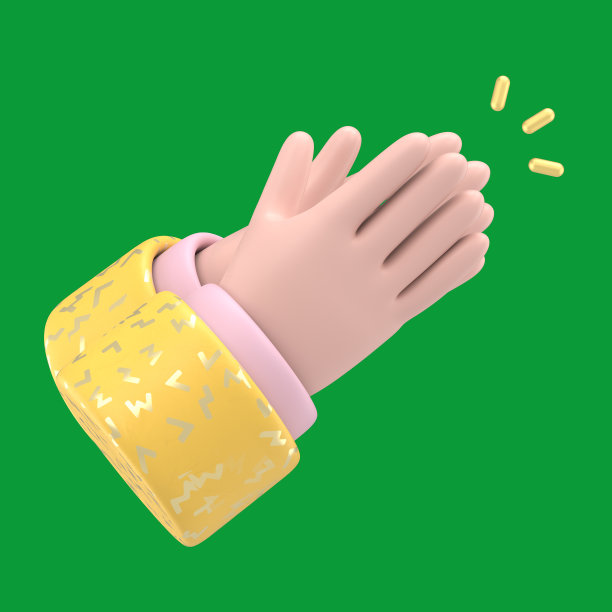 绿屏模型。卡通人物的手拍手或用响亮的声音鼓掌。绿色屏幕为镜头和剪辑路径。图片下载