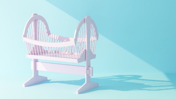 一束光照在粉红色的空婴儿床上图片下载