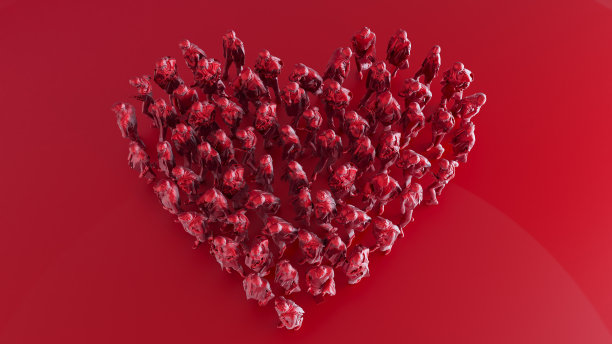 人们排成红心红底，俯视图，情人节，图片下载