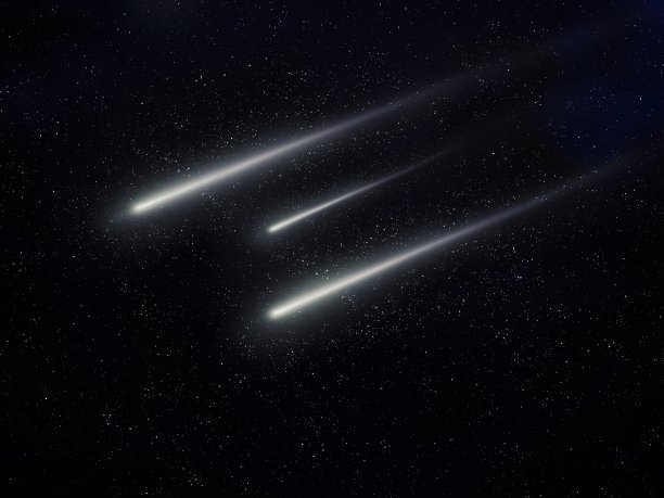 夜空中的流星轨迹，美丽的流星雨。流星。图片下载