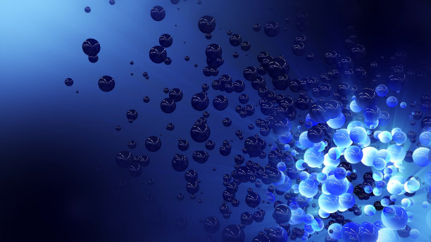 三维渲染真实蓝色混沌运动发光球的径向跃迁图片下载