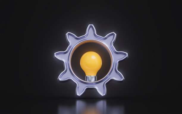 齿轮灯泡标志在黑暗背景3d渲染概念的机器图片下载