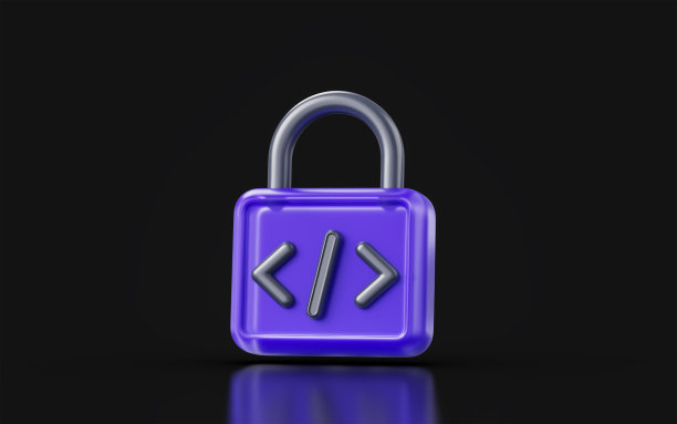 锁定标志与HTML代码上的黑暗背景3d渲染的概念图片下载