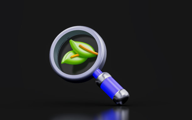 放大镜与树标志上的黑暗背景3d渲染概念图片下载