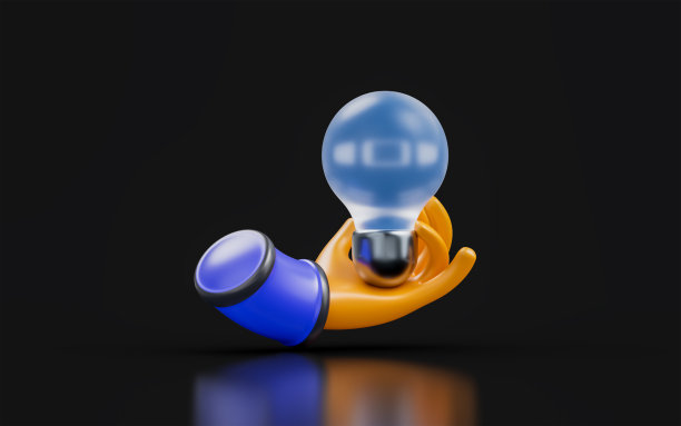 手灯泡标志玻璃形态暗背景3d渲染图片下载