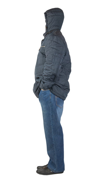 深蓝色牛仔裤，黑色皮鞋，白色背景下的夹克。图片下载