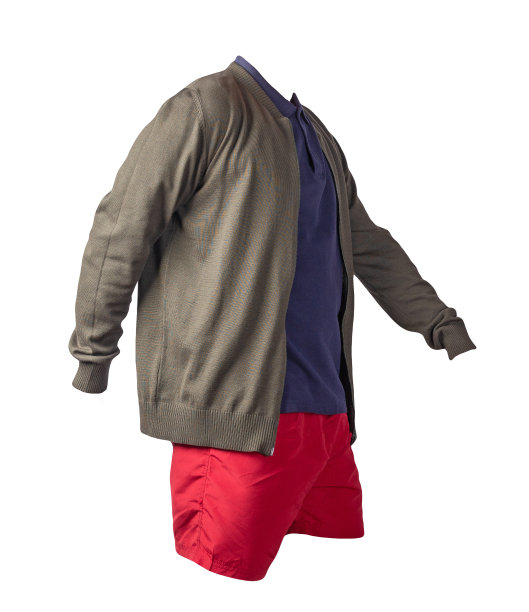 男子飞行员夹克，衬衫和运动短裤孤立在白色背景。图片下载