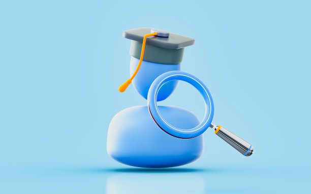 用户用毕业帽用放大镜进行3d渲染的概念查找图片下载