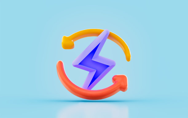 雷声标志与旋转箭头3d渲染概念可再生图片下载