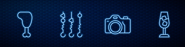 设线拍照相机鸡腿烤肉丝图片下载