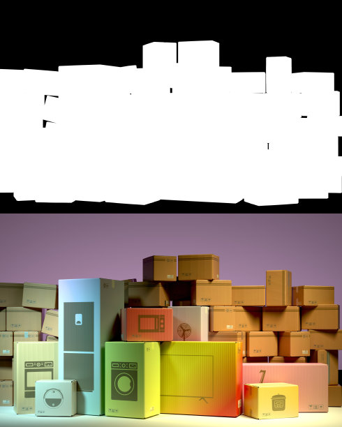 不同的电器盒设置在地面概念在线订购3d插图与阿尔法图片下载