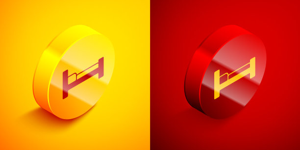 等距床图标隔离在橙色和红色图片下载