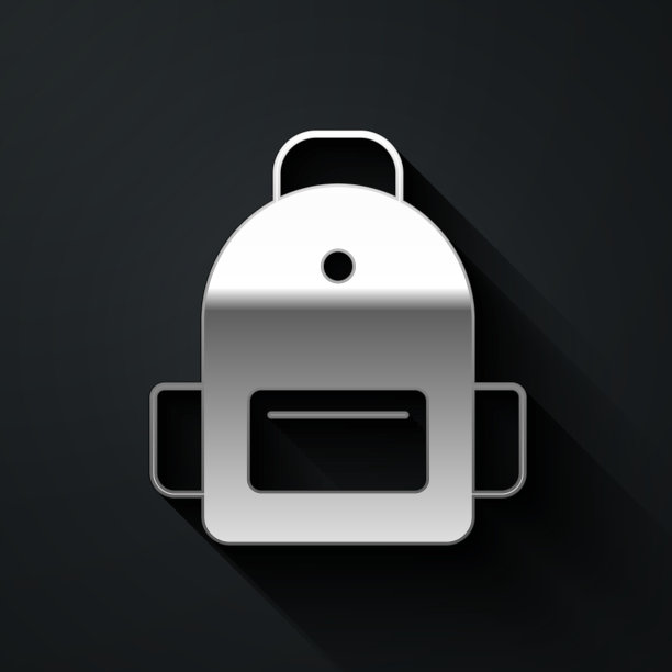 银色书包图标孤立在黑色上图片下载