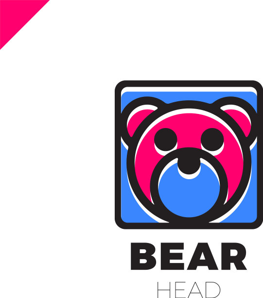 简单的线头熊在方形与圆形图片下载