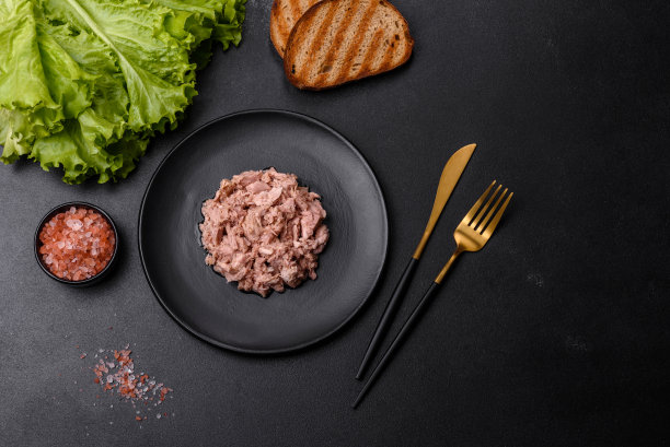 金枪鱼罐头和油炸面包丁做成美味健康的三明治图片下载