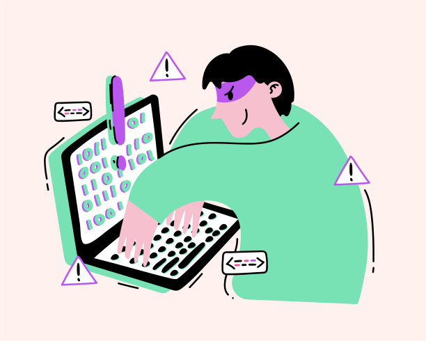 一个网络骗子黑进程序的手绘插图图片下载