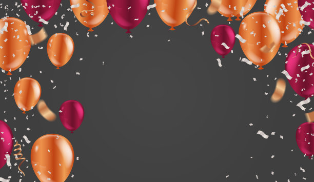 盛大的开幕卡设计与气球橙色和红色图片下载