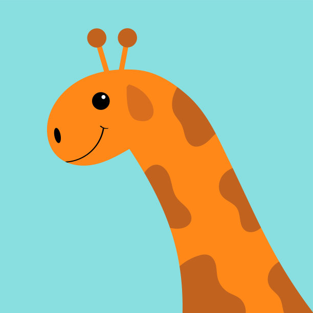 长颈鹿脸头图标。卡哇伊的动物。可爱的卡通有趣的宝宝角色。长长的脖子。婴儿衣服，儿童印花。爱。平面设计。蓝色背景。孤立。图片下载