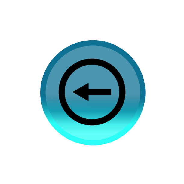 箭头返回按钮图标。蓝色圆形按钮。可编辑的中风。简单的插画移动概念，网页设计，应用程序，UI。设计模板向量图片下载
