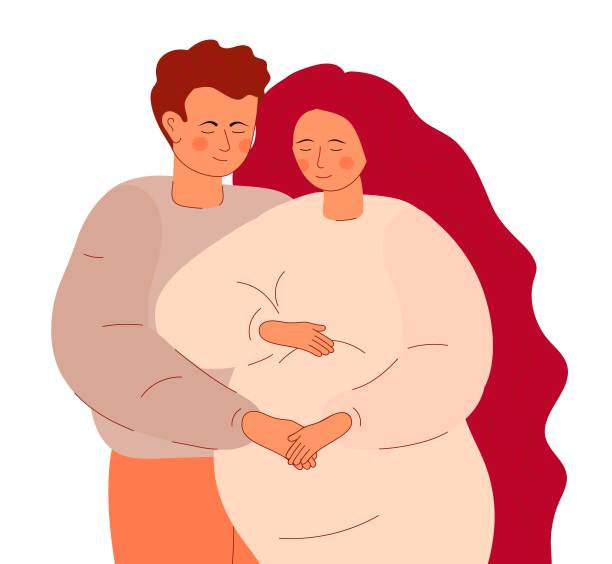 丈夫拥抱怀孕的妻子，呵护孕妇图片下载