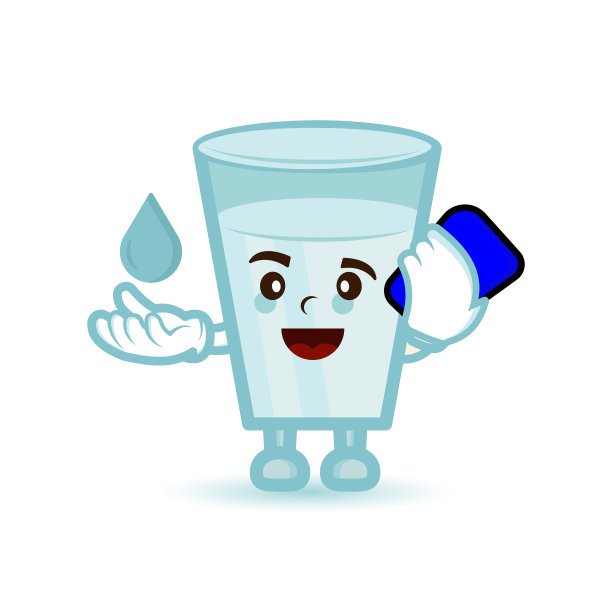 拿着手机的鲜奶杯卡通人物。说明平面风格。适合牛奶及饮料产品推广，印花设计，儿童t恤等设计模板矢量图片下载