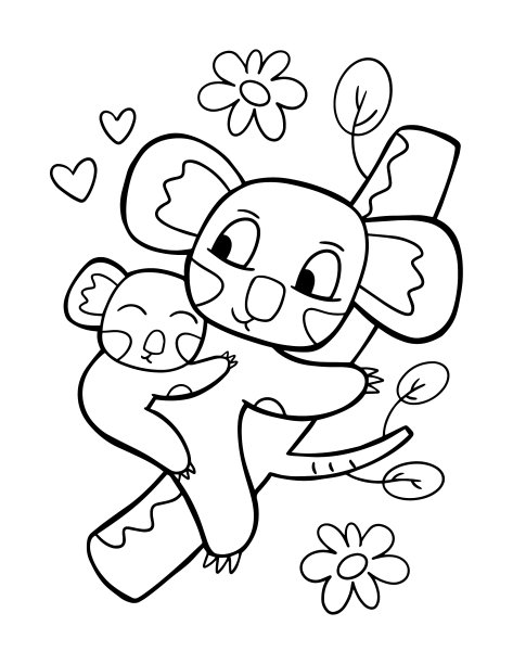 儿童涂色页。幻想线艺术图片与熊家庭在白色背景上的印刷设计。图片下载